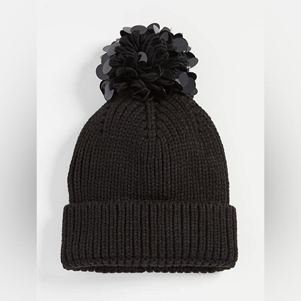 Eugenia Kim‎ Beanie Sequin Pom Black New Glam